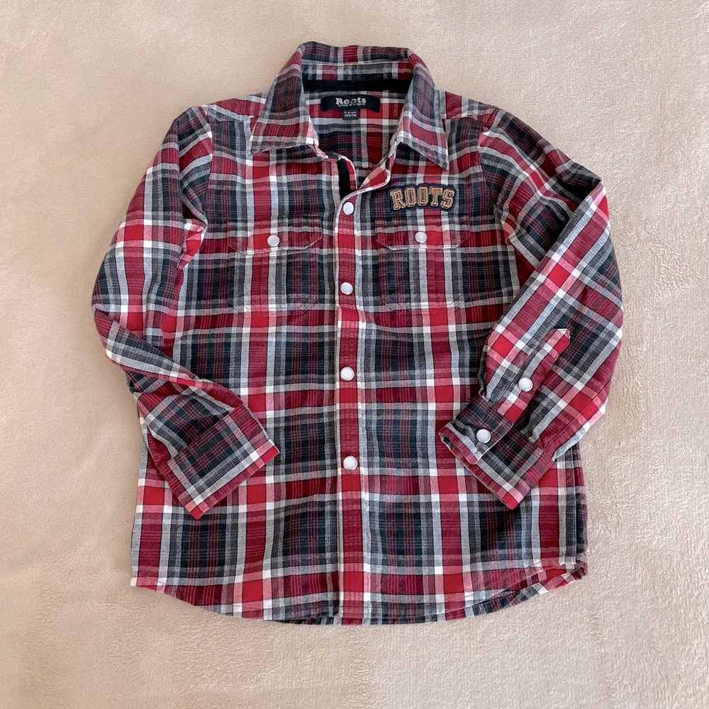 Roots Canada Plaid Button-Up Boys Shirt - Size 5/6Y - Picture 9 of 13